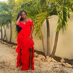 COPY - Red off should ruffle maxi dress
